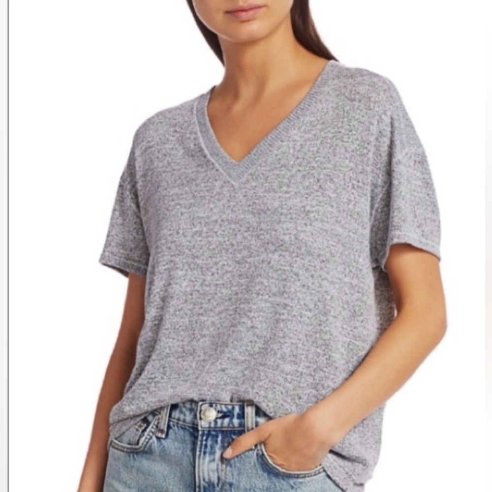 Rag & Bone Abel women’s heathered gray short sleeve top v-neck size medium
